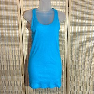 Bella Teal Blue Long Ribbed Racerback Tank Top 100% Cotton XXL